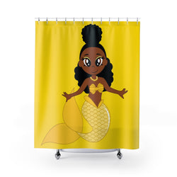 Yellow Melanin Mermaid Shower Curtain