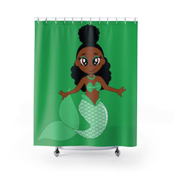 Green Melanin Mermaid Shower Curtain